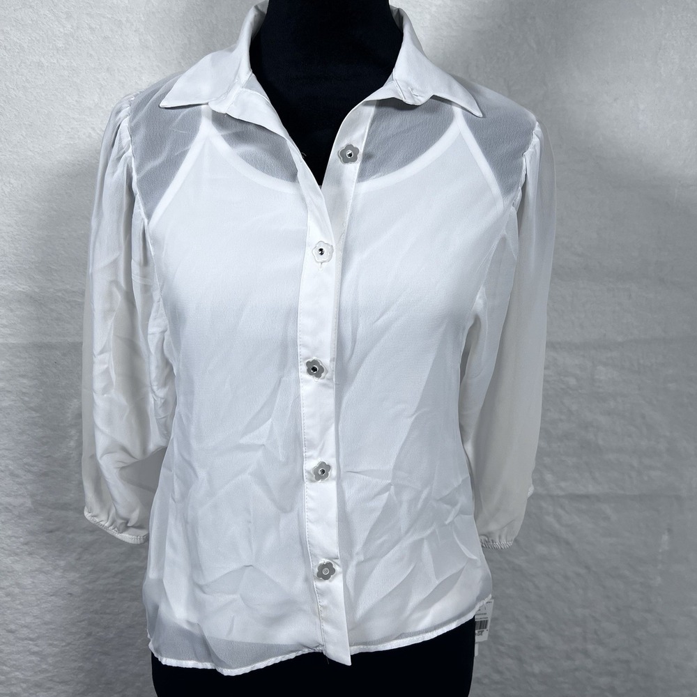 Amy Byer Y2K White Flowy Blouse W/Tank Sheer Whimsy Fairy Cottage Flower Buttons
